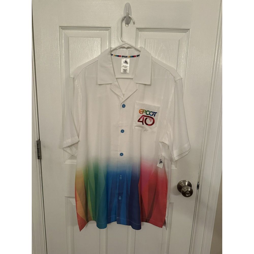 New Disney EPCOT Pride Camp Shirt Men's Sz L 40th Anniversary Button Up Rainbow